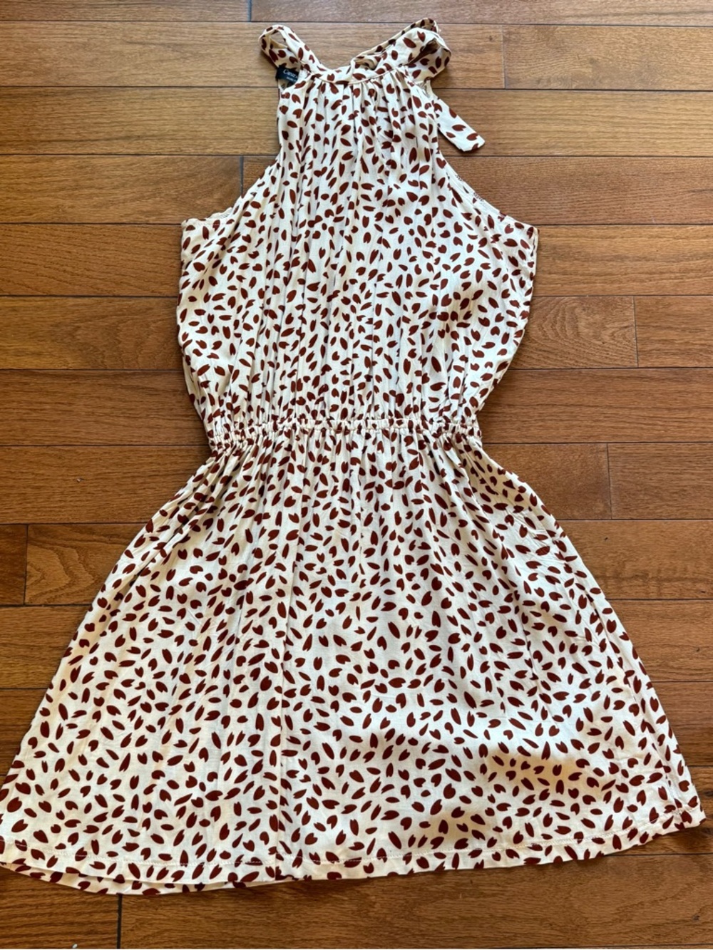 NWT Coeur de Vague Sleeveless Halter Dress‎ Size Small | Cream & Rust Print
